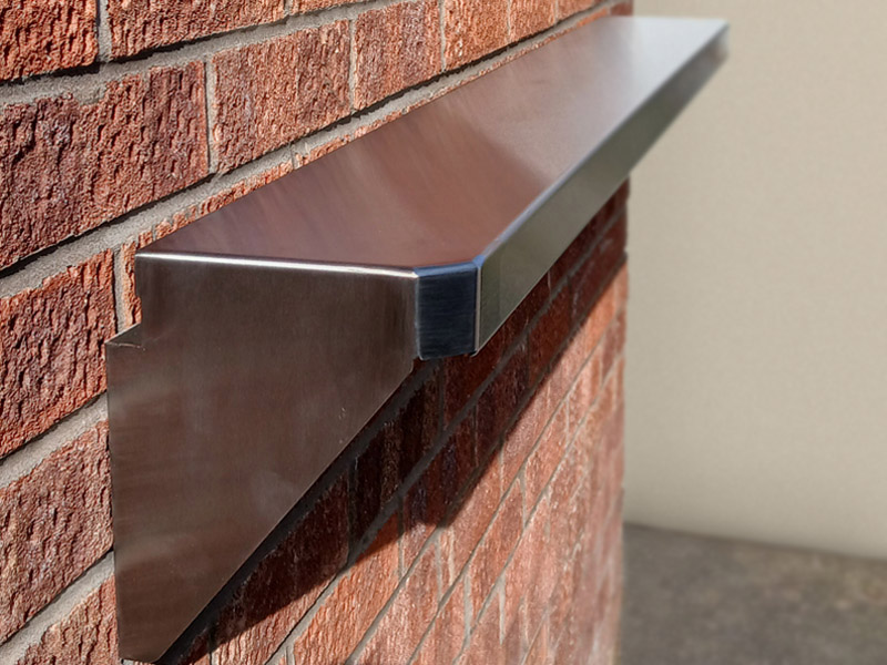 view showing slim 17cm depth of stainless steel shelf