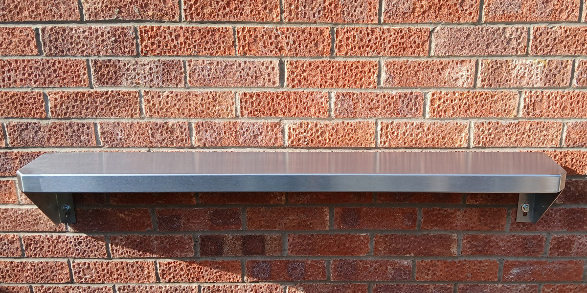 120 x17cm shallow profile '304'grade Stainless Steel Shelf with chamfered 'safety' corners