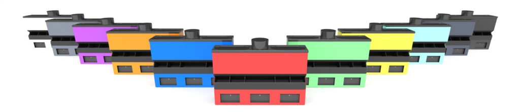 A rainbow of assorted saucestations, condiment dispensers, condiment caddys - we can match most colours