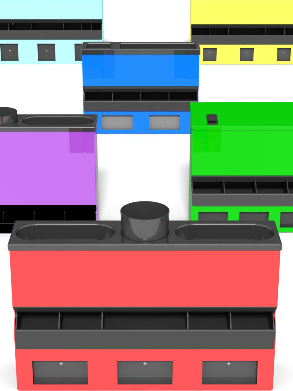 Close-up of Range of Saucestation designs in a rainbow of colours