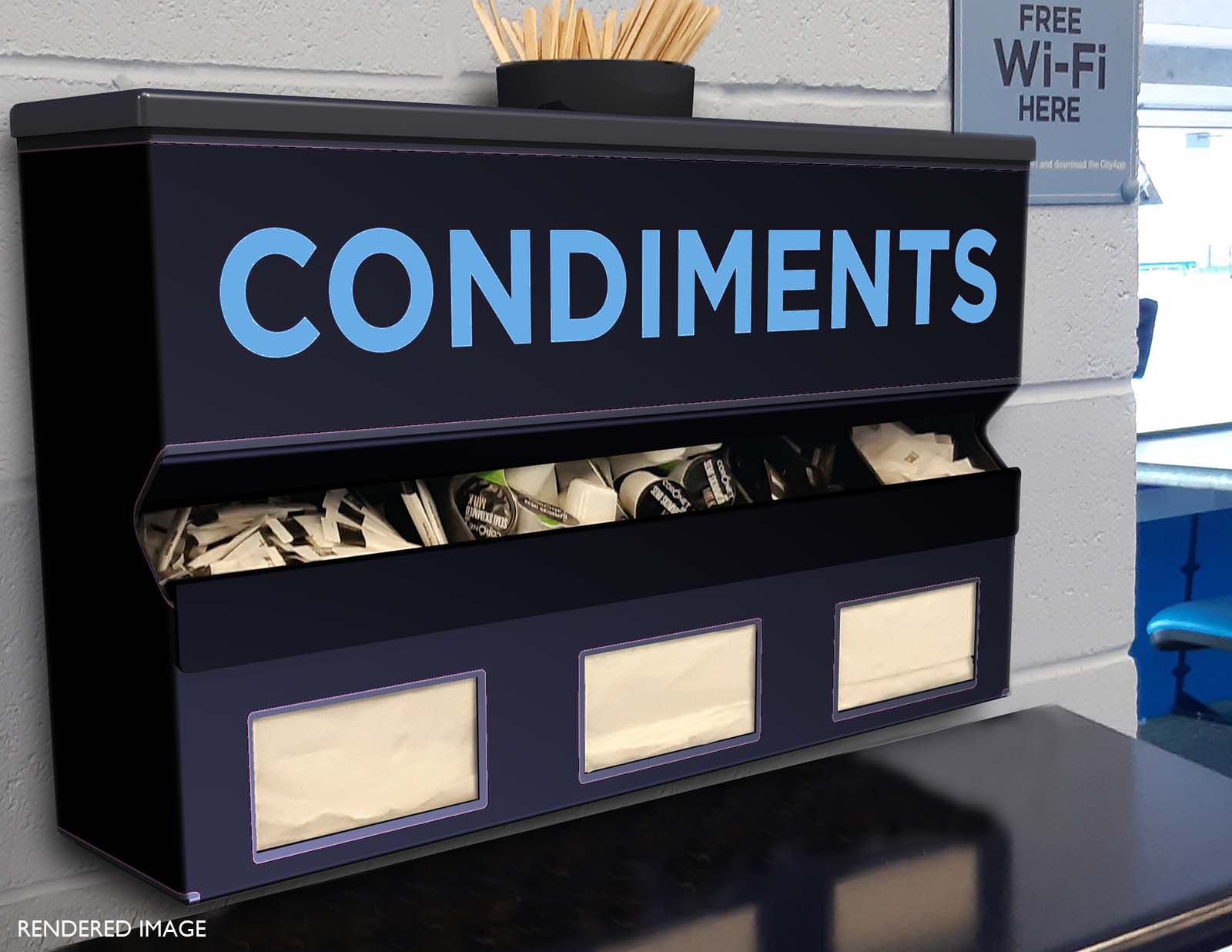 Rendered visual of proposed Saucestations for The Etihad Stadium. showing vinyl wrap. Installed 2019
